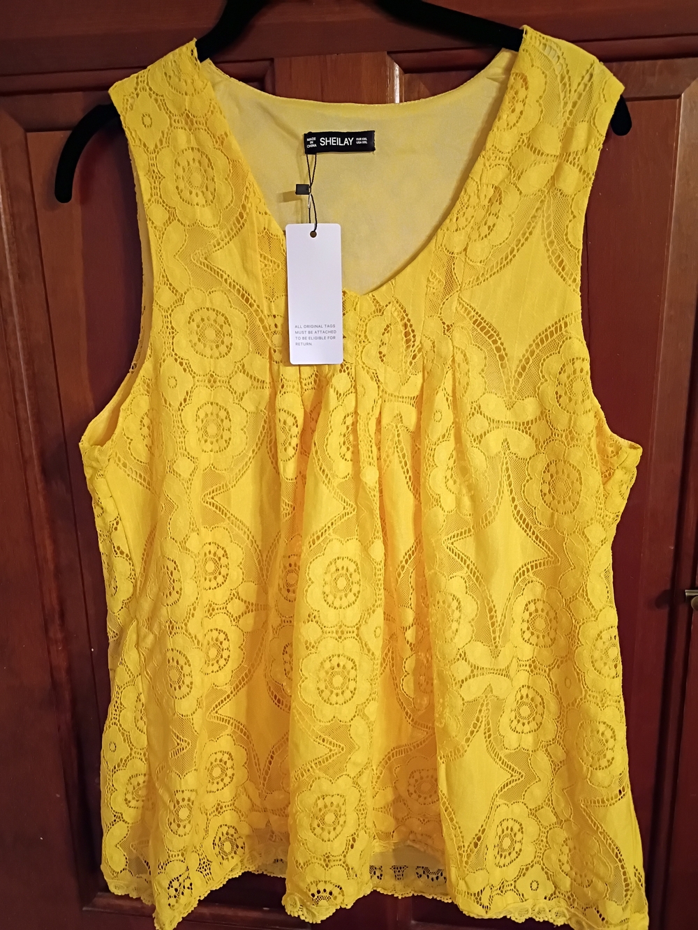 Sheilay Yellow Sleeveless Lace Tank Top Size XXL